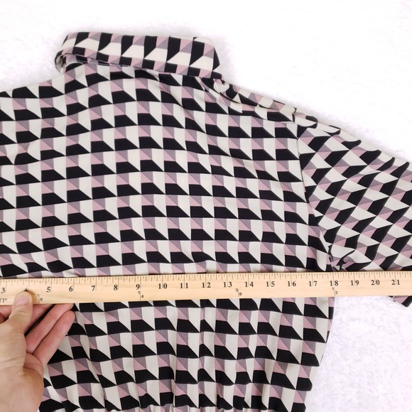 Jacqueline De Yong Dress 36 Black Pink Geo Print Smocked Retro Mod Style - Picture 8 of 9